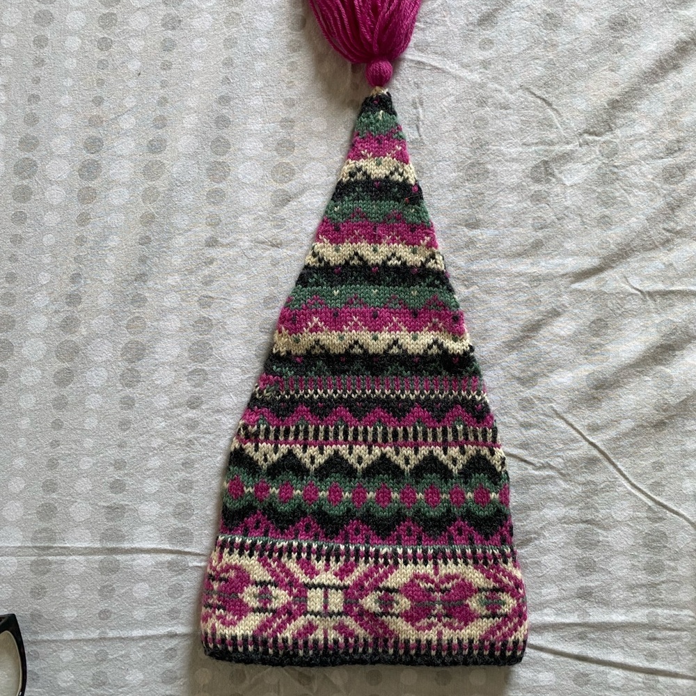 Hand Knit Fair Isle Tassel Beanie Nordic Winter Ski/snowboard Pointed Elf Cap